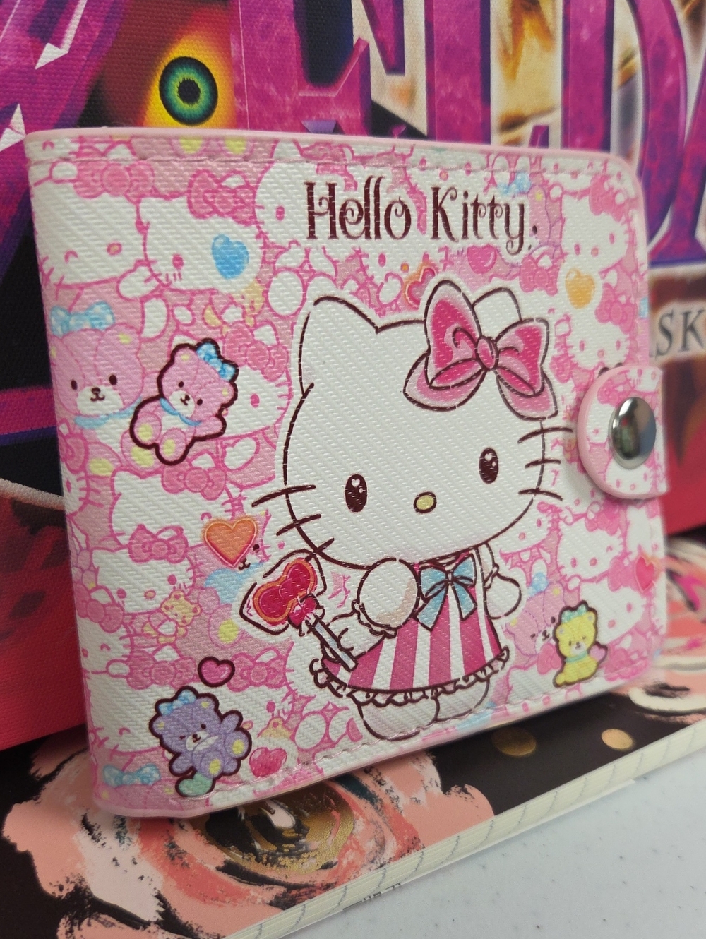 Hello Kitty Pink and White Kids Wallet with Bow Snap